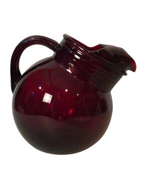 Vintage Anchor Hocking Royal Ruby Glass Tilt Ball Pitcher with Ice Lip MCM